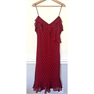 Ann Taylor Vintage 100% Silk Midi Dress Medium Red Polka Dot